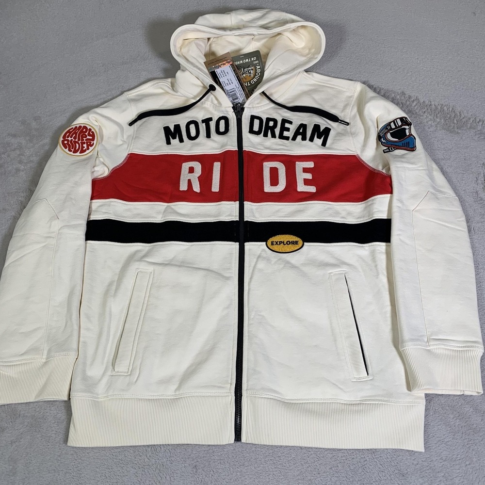 Royal Enfield Hoodie Mens XL White Full Zip Fleece Sweatshirt Moto Dream Ride